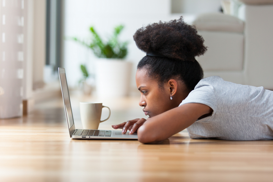 Woman working from home feeling lonely